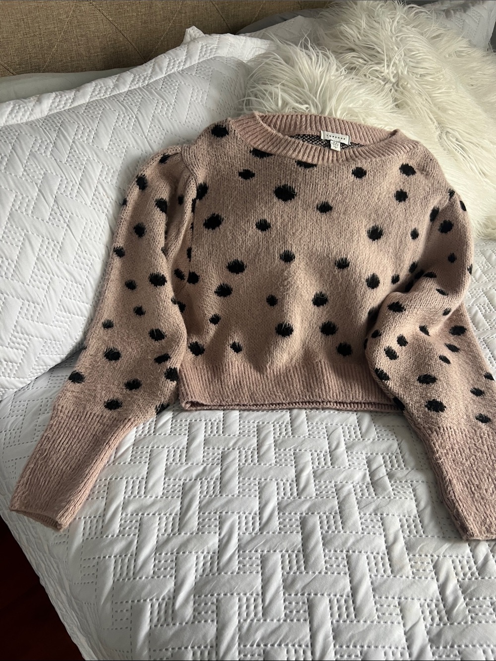 Topshop Blush Pink Polka Dot Crewneck Sweater
